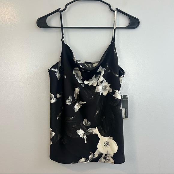 NWT Worthington Black/White Satin Floral Cowl Neck Sleeveless Tank/Cami Size XS - Picture 2 of 9